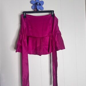 Pink Mini Bubble Skirt with Tie Front and Ruffles for Casual Night Out